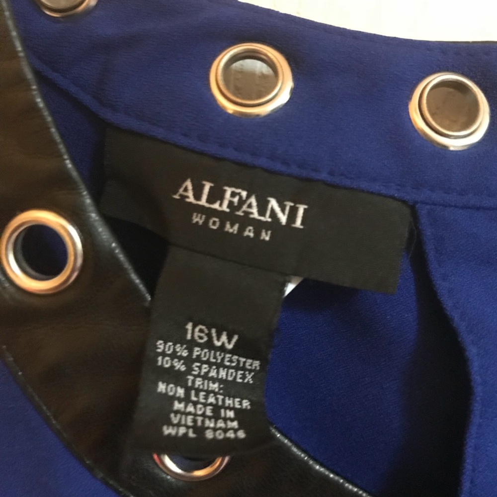 Blue tunic top with faux Black leather trim